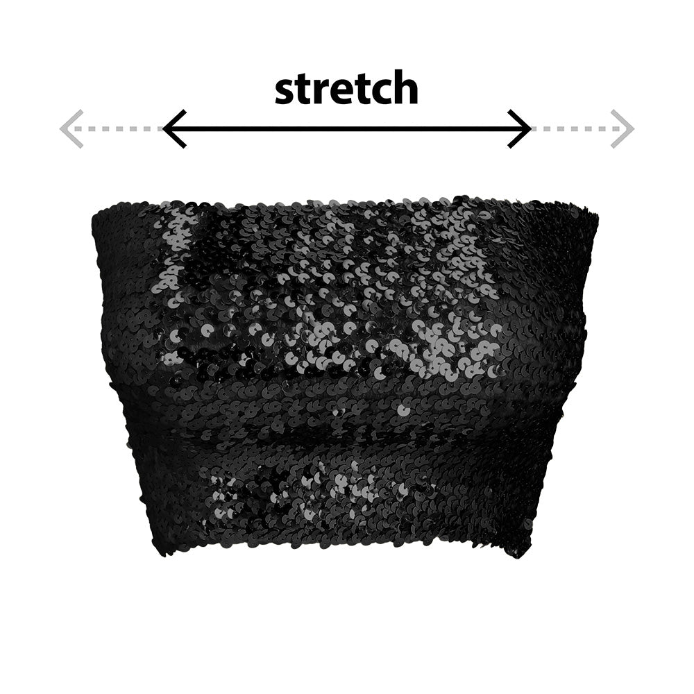 Crop Top Sequins Noir Stretchy - Accessoire Disco Soirée