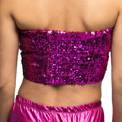 Top Paillettes Magenta Bustier Stretch - Accessoire Disco Party
