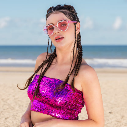 Top Paillettes Magenta Bustier Stretch - Accessoire Disco Party