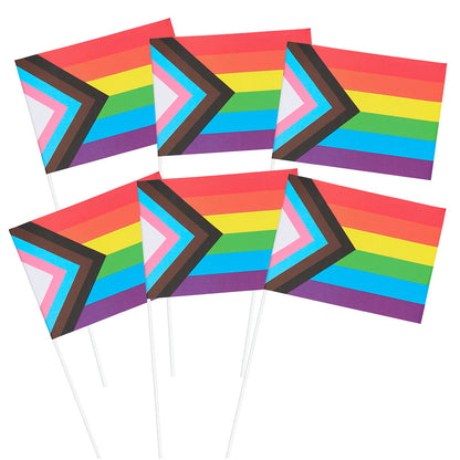 Drapeaux Arc-en-ciel Progrès Pride - Lot de 6 avec Bâtons