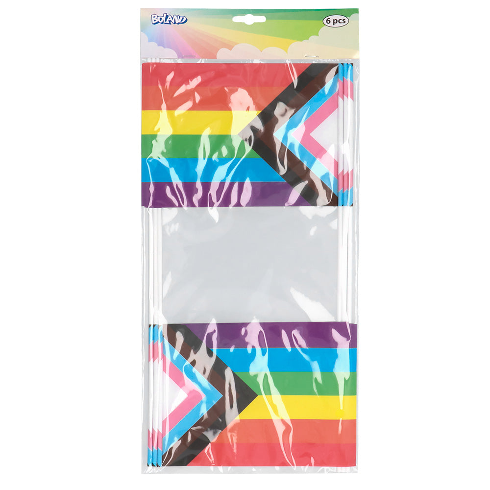 Drapeaux Arc-en-ciel Progrès Pride - Lot de 6 avec Bâtons