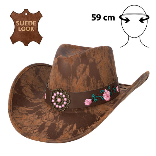 Chapeau Cowboy Marron Suédine - Accessoire Western Femme