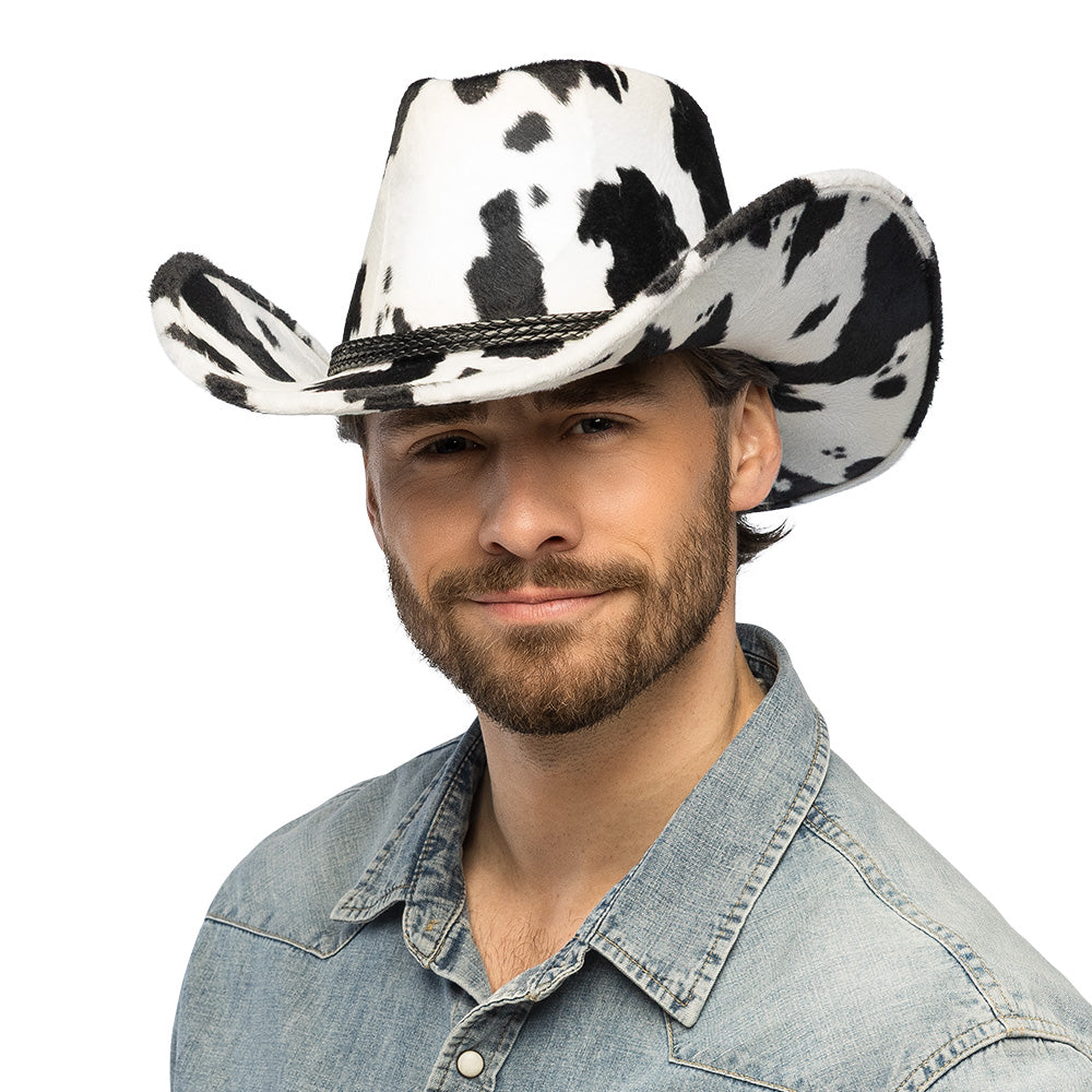 Chapeau Cowboy Motif Vache Velours - Accessoire Déguisement