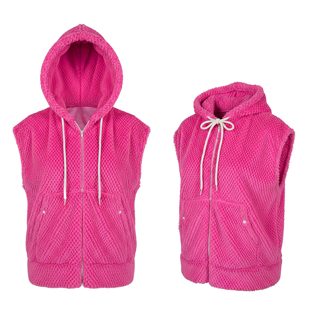 Gilet à Capuche Fluo Rose Texturé UV Blacklight Rave Party