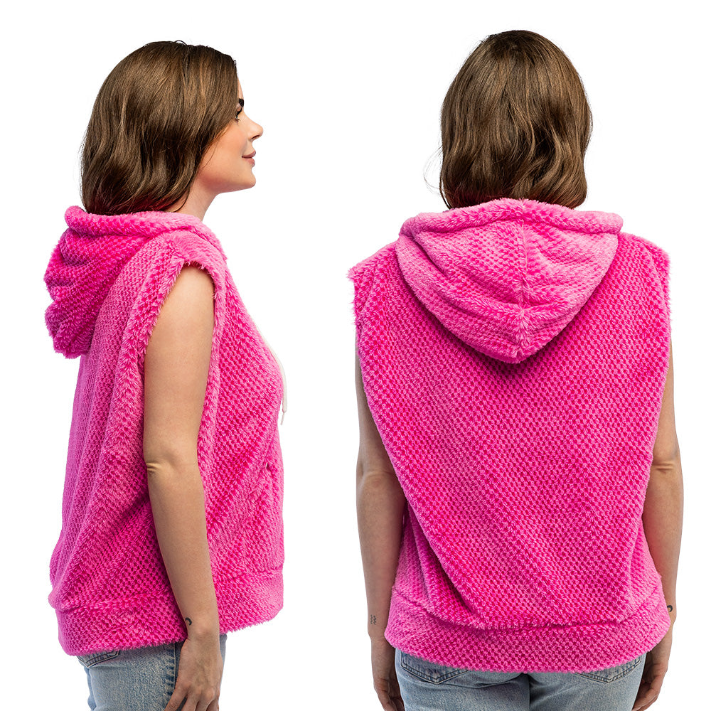 Gilet Capuche Fluo Rose UV Blacklight - Déguisement Raver