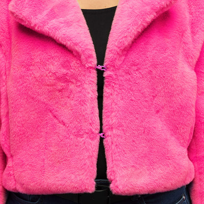 Veste Fourrure Rose Fluo Luxe - Déguisement Années 80