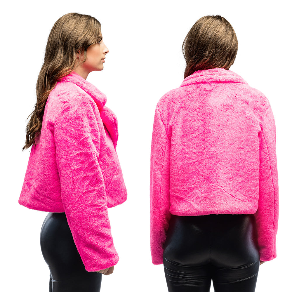 Veste Fourrure Rose Fluo Luxe - Déguisement Années 80