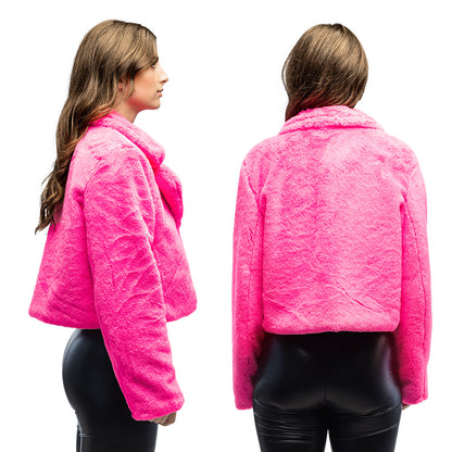 Veste Fourrure Rose Fluo Luxe - Déguisement Années 80
