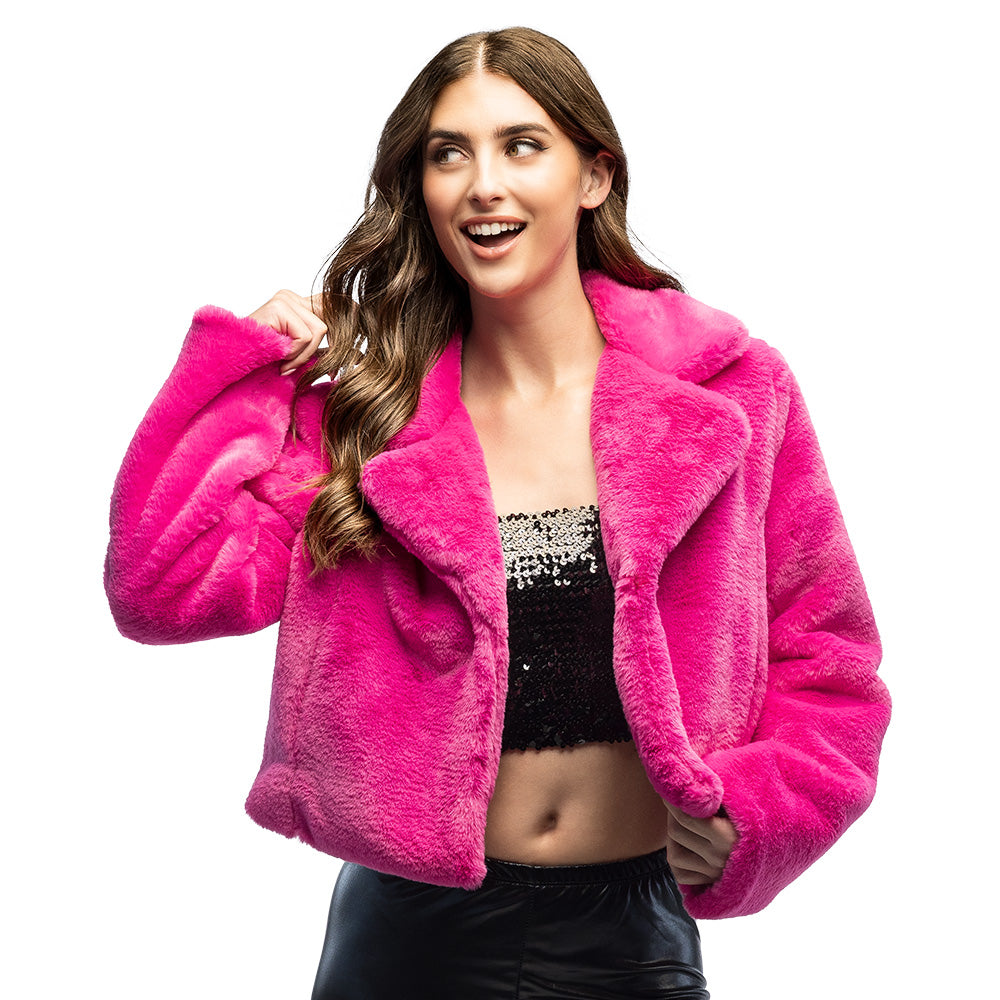 Veste Fourrure Synthétique Rose Fluo - Accessoire Fête et Costume