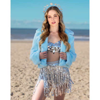 Veste Fausse Fourrure Bleu Ciel - Accessoire Déguisement Femme