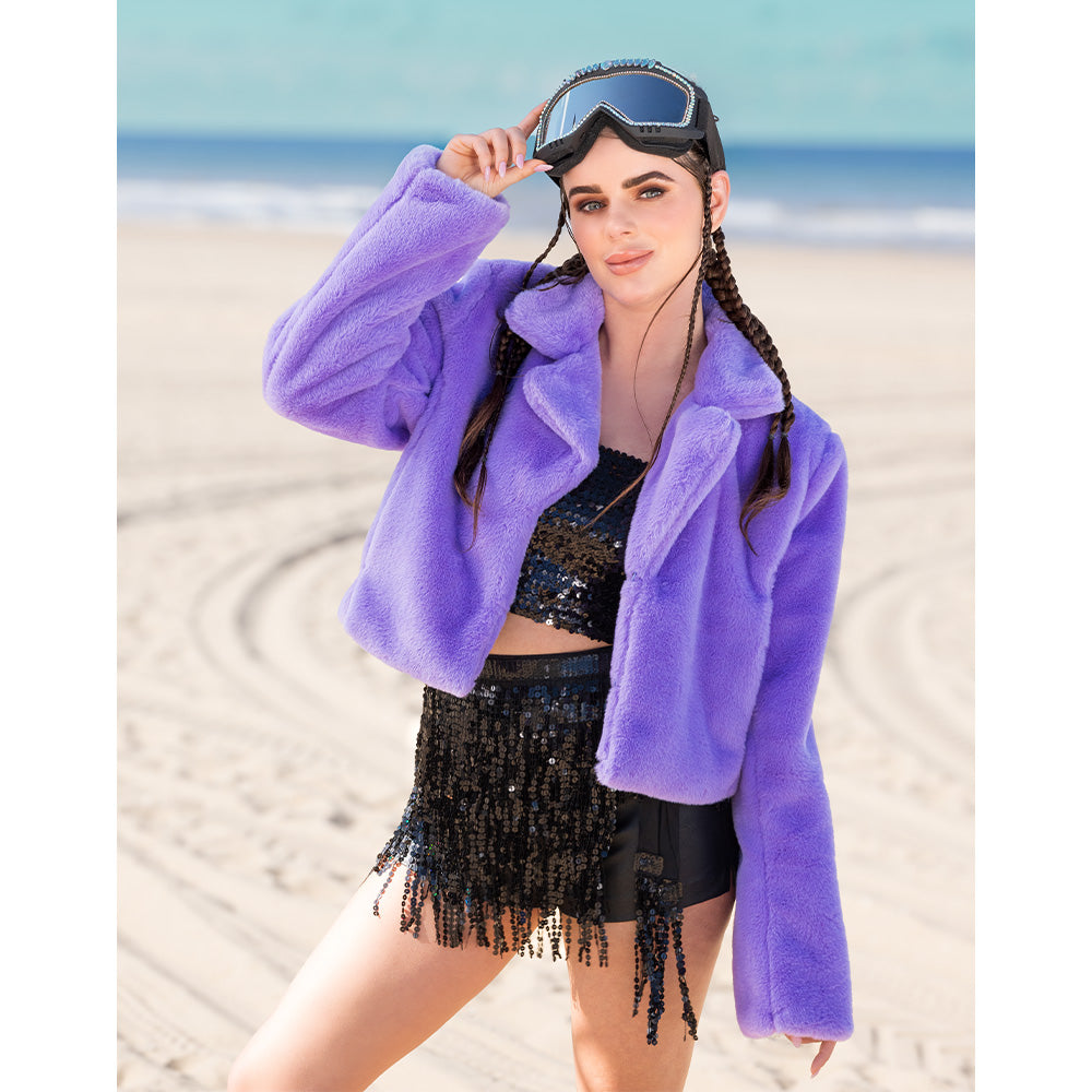 Veste Fourrure Violette Luxe - Accessoire Party Femme Chic