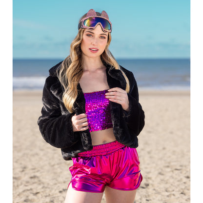 Veste Fourrure Noire Courte Femme - Accessoire Soirée Glamour