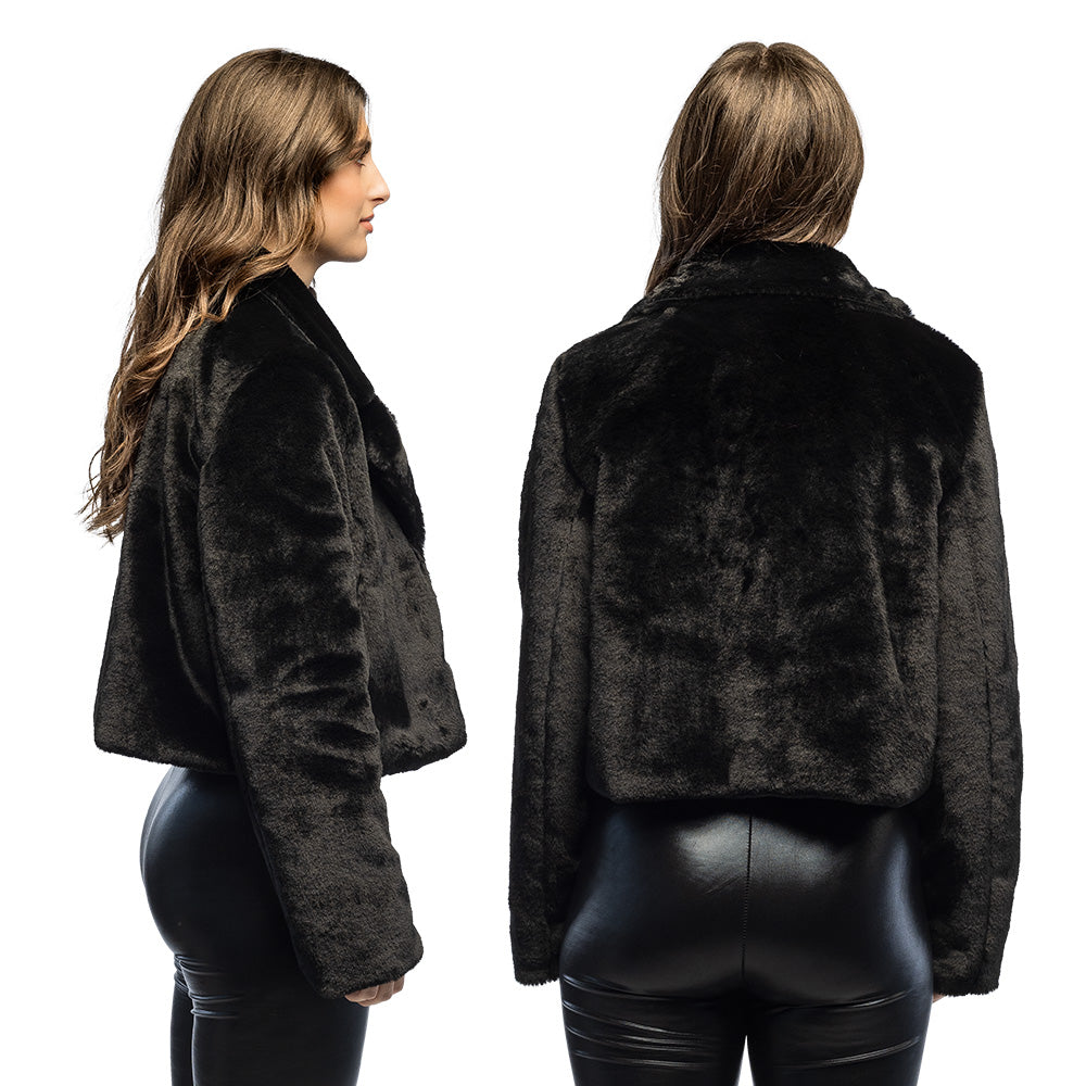 Veste Fourrure Noire Courte Femme - Accessoire Soirée Glamour