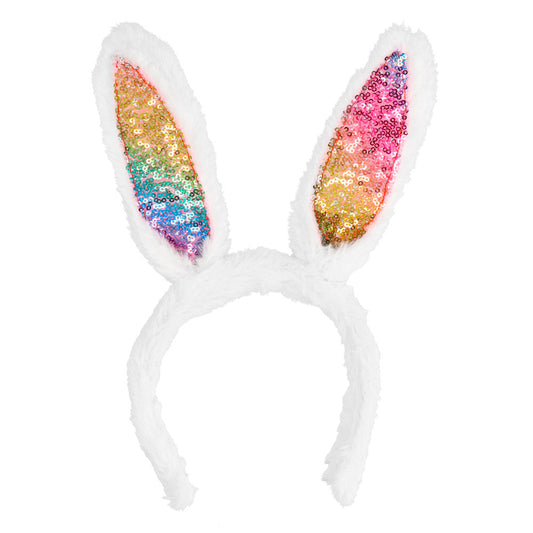 Serre-tête Oreilles de Lapin Paillettes Arc-en-ciel