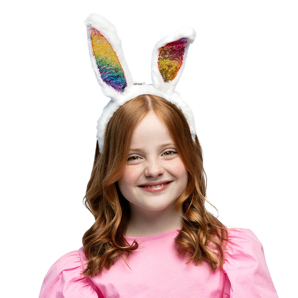 Serre-tête Oreilles de Lapin Paillettes Arc-en-ciel