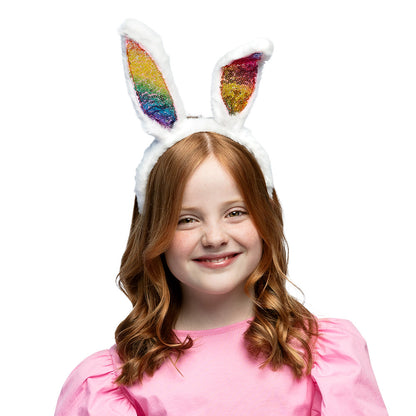 Serre-tête Oreilles de Lapin Paillettes Arc-en-ciel