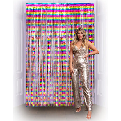 Rideau Métallisé Arc-en-Ciel 200x100cm - Décoration Fête Iridescent