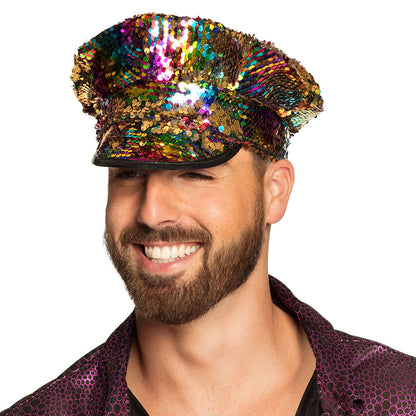 Casquette Sequins Réversibles Multicolores - Accessoire Fête Disco