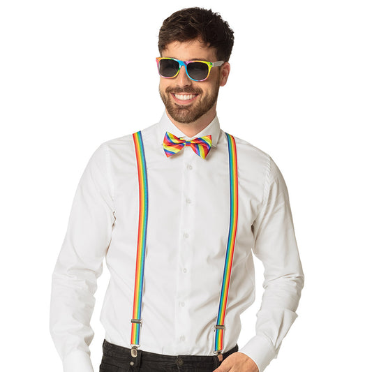 Kit Accessoires Rainbow Pride Complet - Lunettes, Noeud Pap', Bretelles