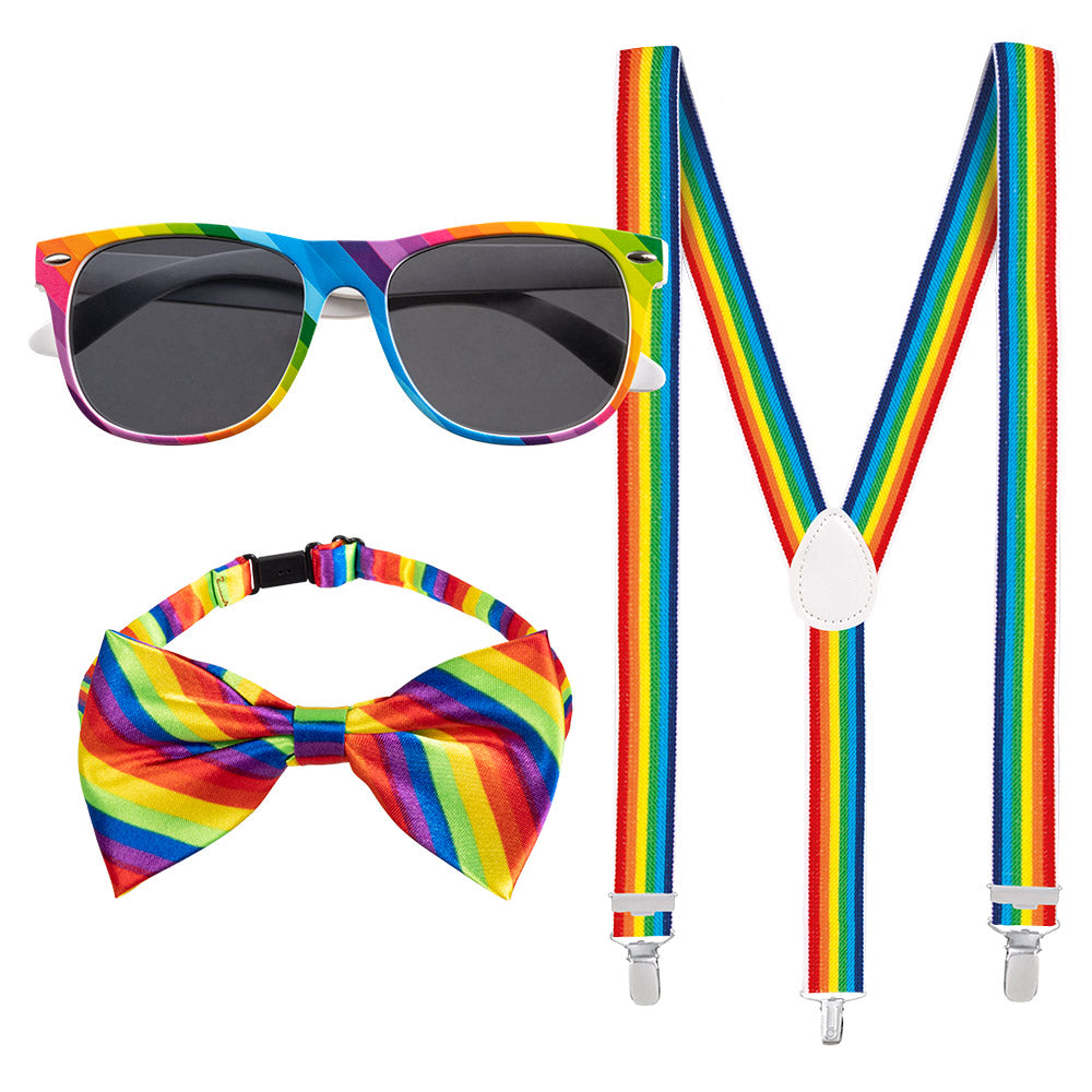 Kit Accessoires Rainbow Pride Complet - Lunettes, Noeud Pap', Bretelles