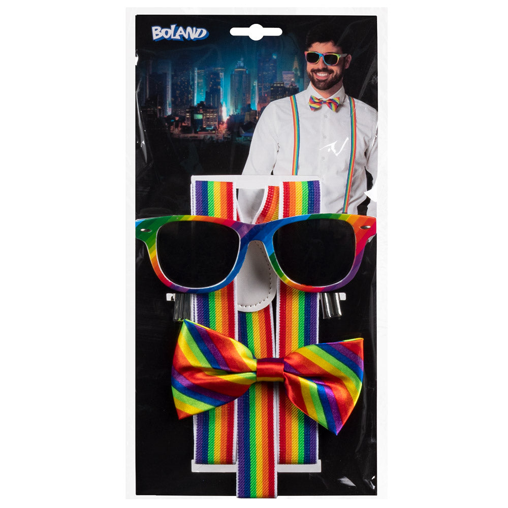 Kit Accessoires Rainbow Pride Complet - Lunettes, Noeud Pap', Bretelles