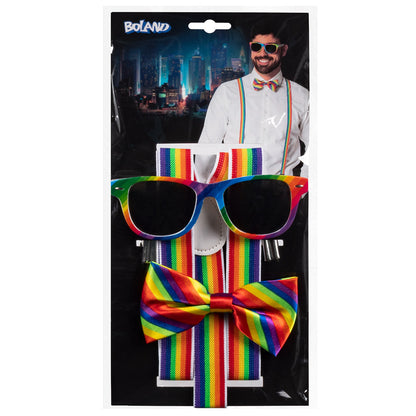 Kit Accessoires Rainbow Pride Complet - Lunettes, Noeud Pap', Bretelles