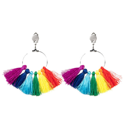 Boucles d'oreilles pompons arc-en-ciel colorées - Accessoire fête