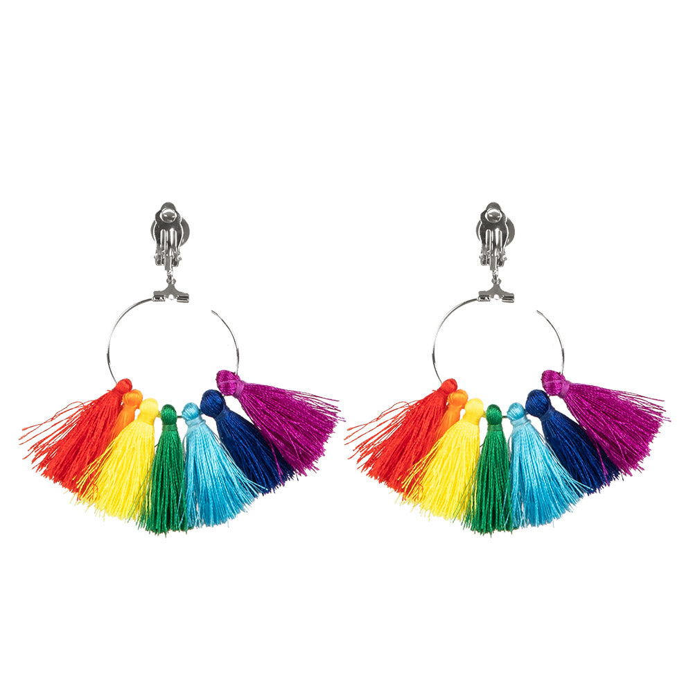 Boucles d'oreilles pompons arc-en-ciel colorées - Accessoire fête