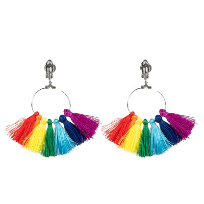 Boucles d'oreilles pompons arc-en-ciel colorées - Accessoire fête