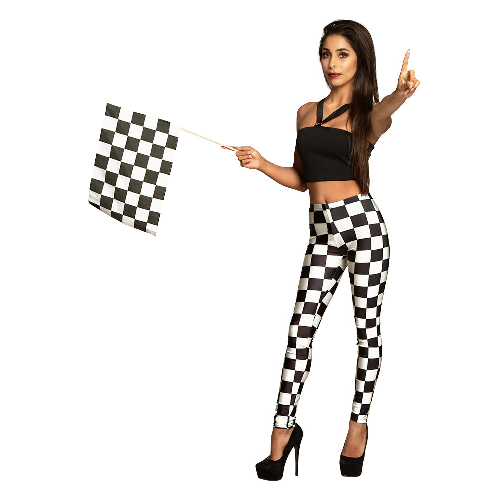 Drapeau Damier Noir et Blanc avec Manche - Accessoire Fête