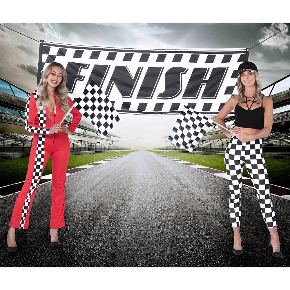 Drapeau Damier Noir et Blanc avec Manche - Accessoire Fête