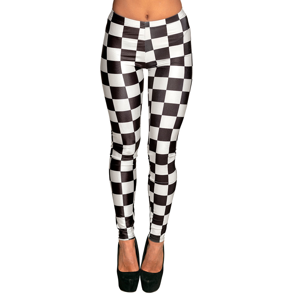 Legging Carreaux Noir et Blanc Stretch - Déguisement Années 80