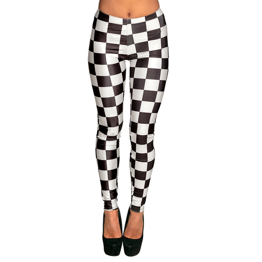 Legging Carreaux Noir et Blanc Stretch - Déguisement Années 80