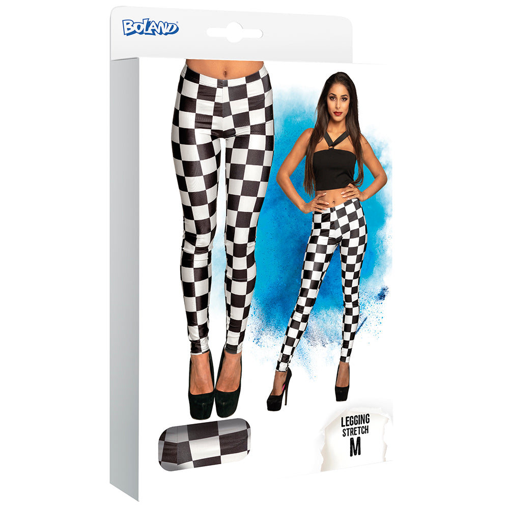 Legging Carreaux Noir et Blanc Stretch - Déguisement Années 80