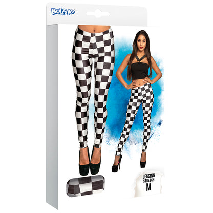 Legging Carreaux Noir et Blanc Stretch - Déguisement Années 80