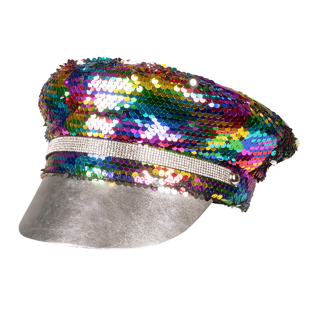 Casquette Capitaine Sequins Multicolore Arc-en-Ciel Paillettes
