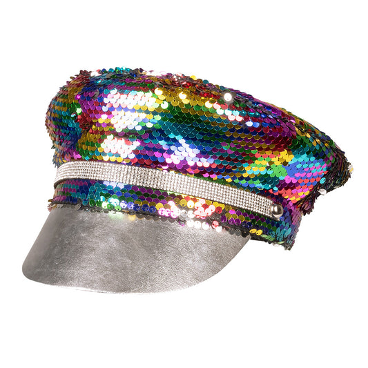Casquette Capitaine Sequins Multicolore Arc-en-Ciel Paillettes