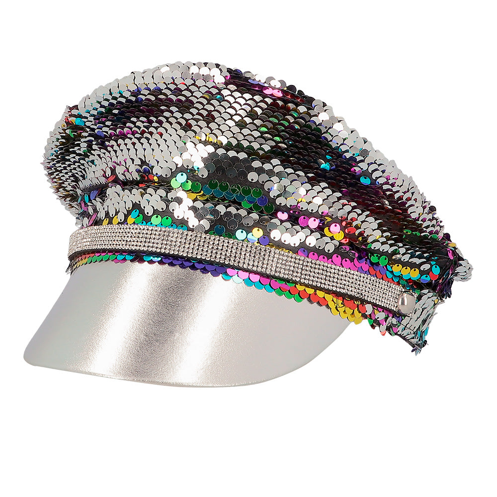 Casquette Capitaine Sequins Multicolore Arc-en-Ciel Paillettes
