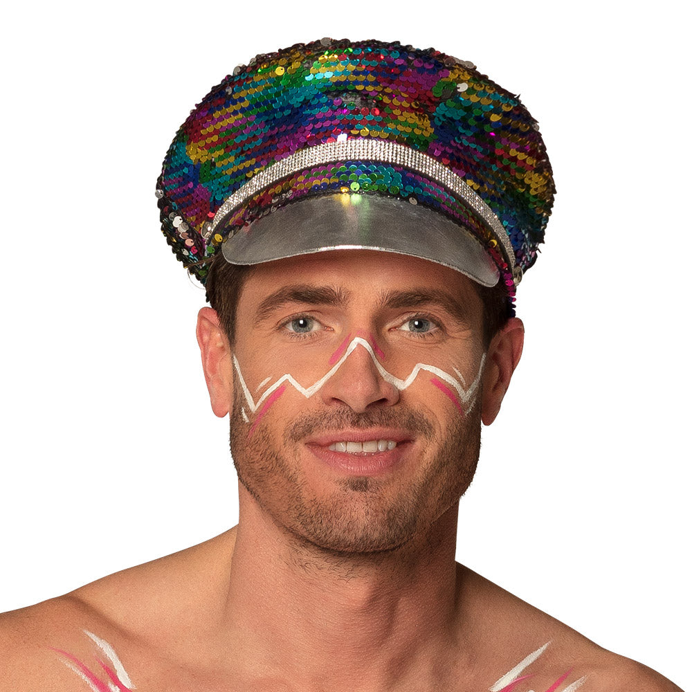 Casquette Capitaine Sequins Multicolore Arc-en-Ciel Paillettes