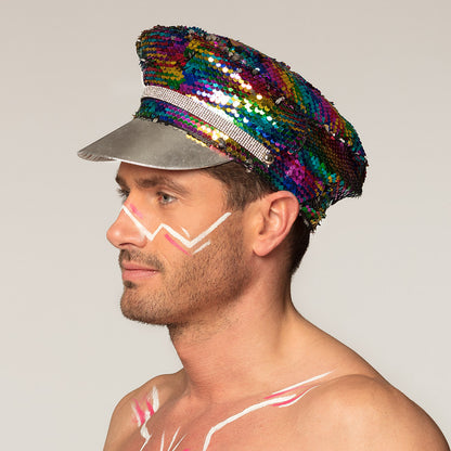 Casquette Capitaine Sequins Multicolore Arc-en-Ciel Paillettes