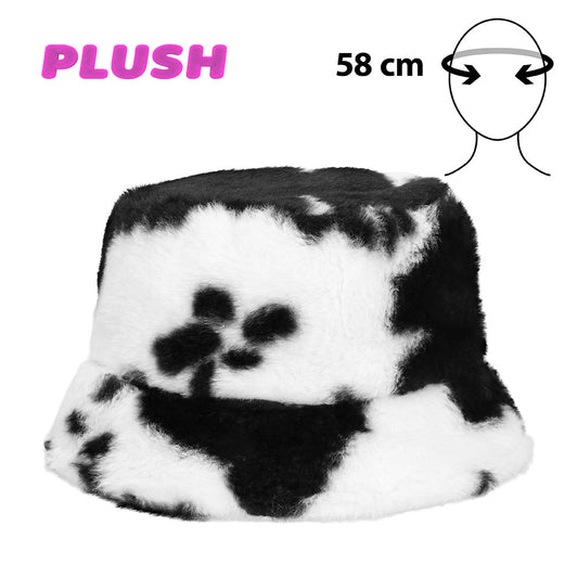 Bonnet Vache Peluche Blanc et Noir - Accessoire Fête Amusant
