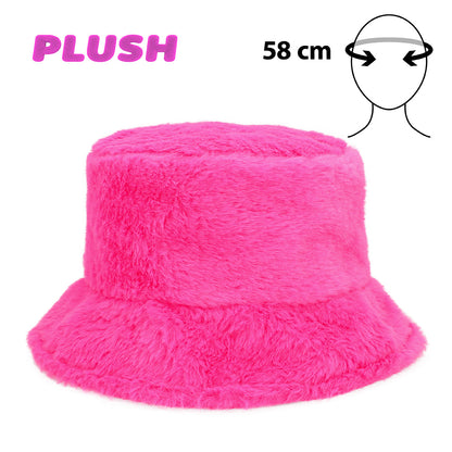 Chapeau Bucket Plush Rose Fluo 58cm - Accessoire Festival