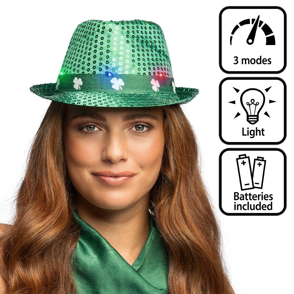 Chapeau Lutin Vert LED Saint Patrick - 3 Modes Lumineux