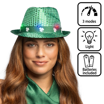 Chapeau Lutin Vert LED Saint Patrick - 3 Modes Lumineux