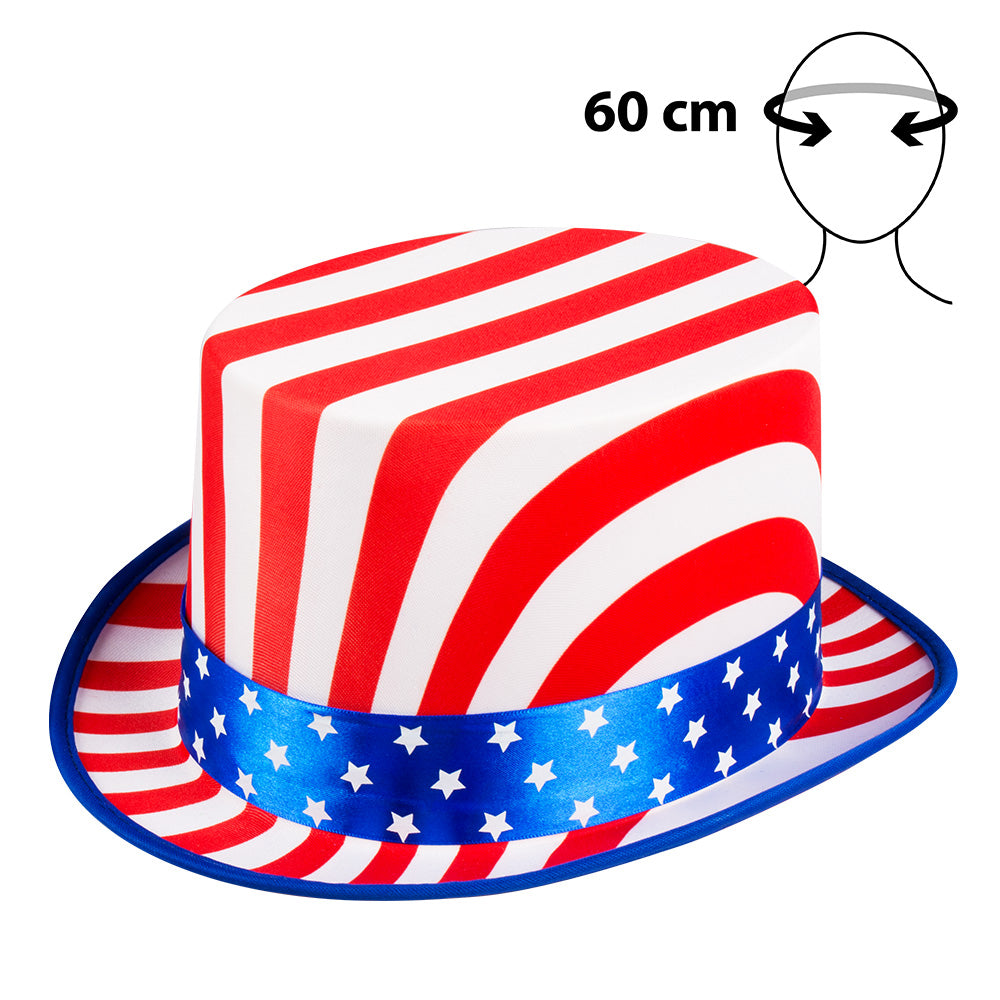 Chapeau Haut-de-forme Américain Rayé Bleu Blanc Rouge 60cm