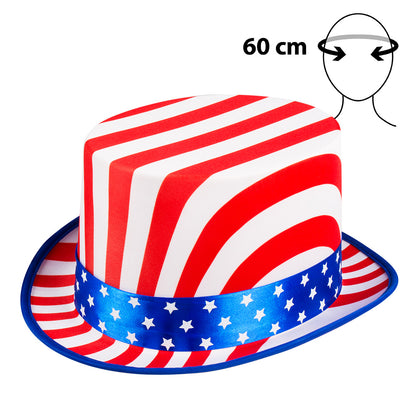 Chapeau Haut-de-forme Américain Rayé Bleu Blanc Rouge 60cm