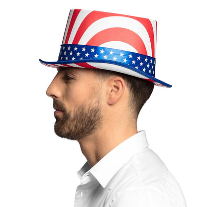 Chapeau Haut-de-forme Américain Rayé Bleu Blanc Rouge 60cm