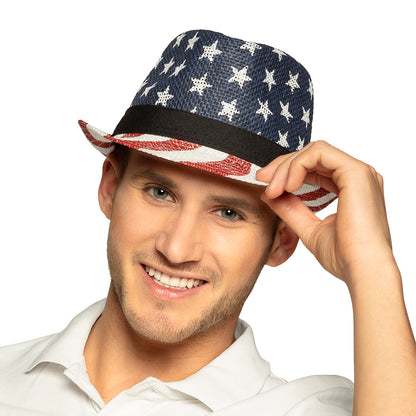 Chapeau Fedora USA Étoiles et Rayures - Déguisement Patriote