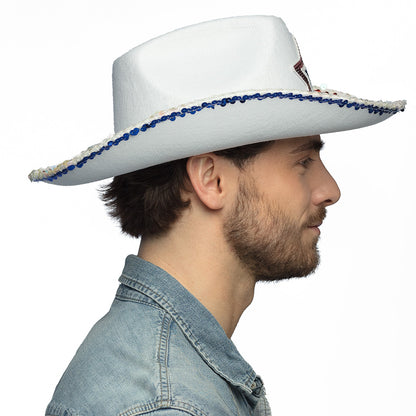 Chapeau Cowboy Blanc Étoile Paillettes - Costume Adulte