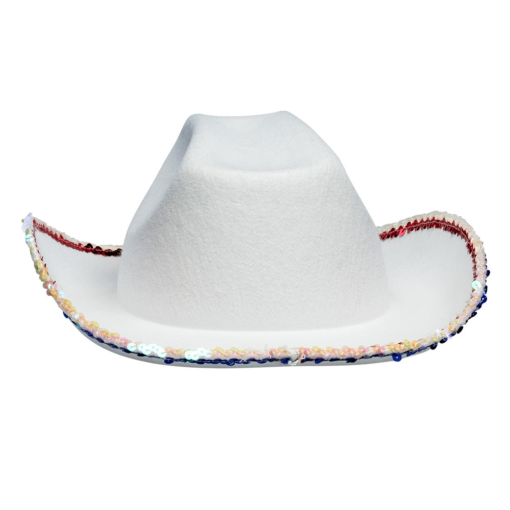 Chapeau Cowboy Blanc Étoile Paillettes - Costume Adulte